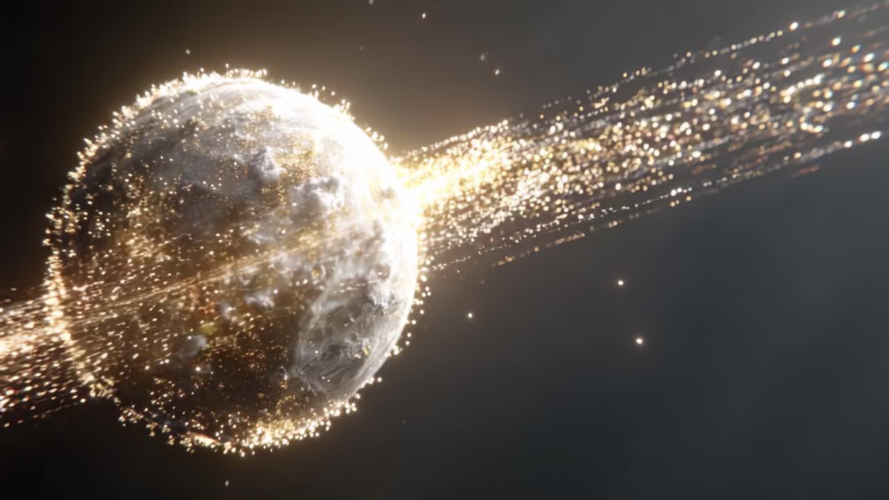 A Celestial Body Stardust Eruption: A Stunning Visualization of Cosmic Particles and Light in Motion, Capturing the Splendor of the Universe’s Dynamic Forces