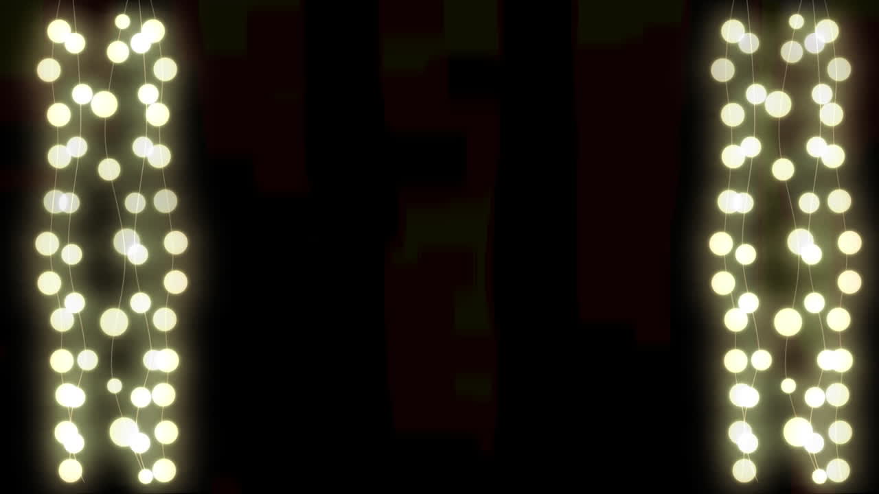 Digital animation of decorative fairy lights hanging against black background