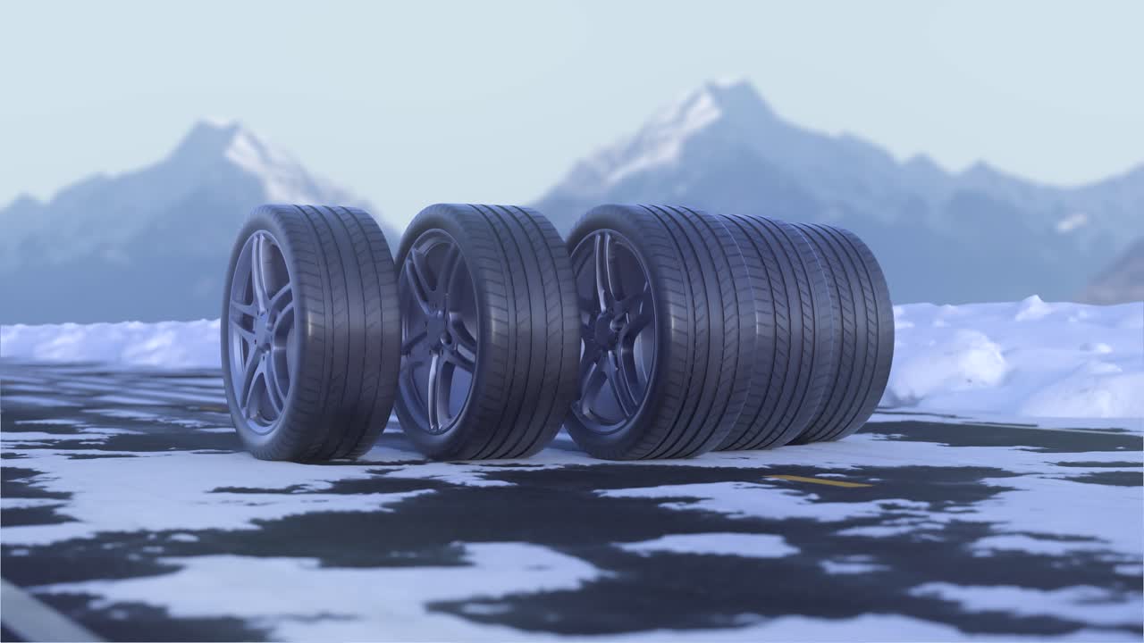 cuatro ruedas de coche de bucle conducen en un camino nevado