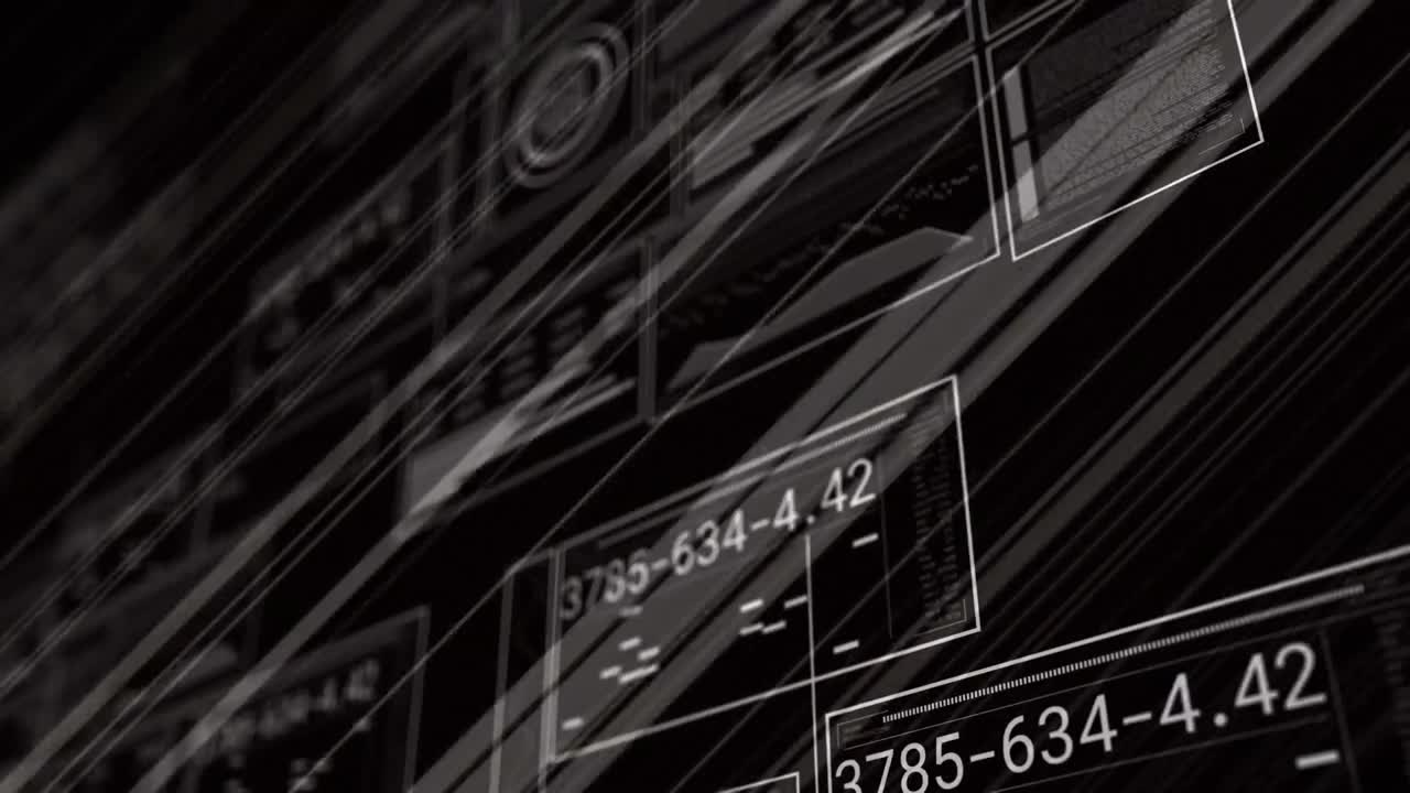 Animation of data processing and interference on black background