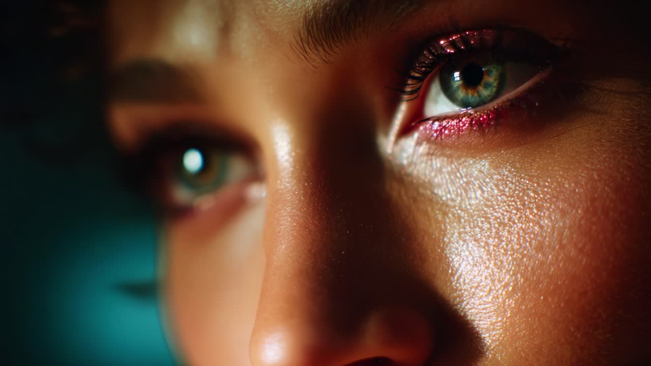 A Captivating Close-Up of a Woman's Eyes with Striking Colors and Detailed Features, Highlighting the Unique Charm and Expression That Make Her Stand Out in This Artistic Perspective