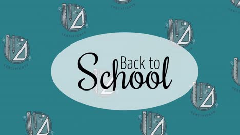 Animation-Von-Back-to-School-Texten-über-Schulartikel-Symbolen-Auf-Grünem-Hintergrund