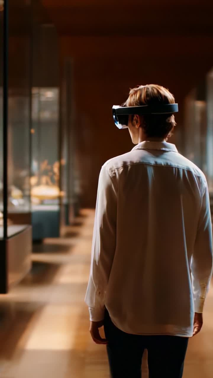Exploring the Future of Technology: A Visitor Engaged in Virtual Reality Experience in an Interactive Museum Setting, Capturing the Evolution of Digital Education