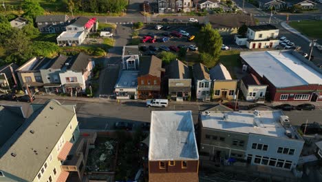 drone shot of coupeville's downtown center at sunset