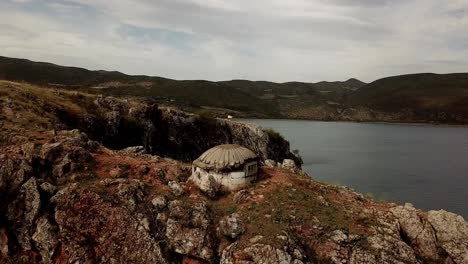 drone view of small bunker at lin, albania, balkans, europe