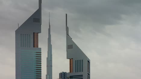 dubai world famous buildings top rainy sky view 4k time lapse united arab emirates