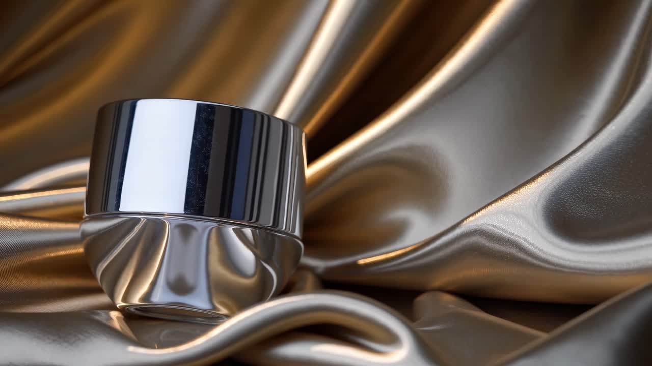 Silver Cosmetics Container on Gold Satin Fabric