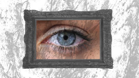 animation of frame with eye over moving grey and white background