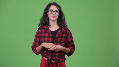 young beautiful businesswoman presenting