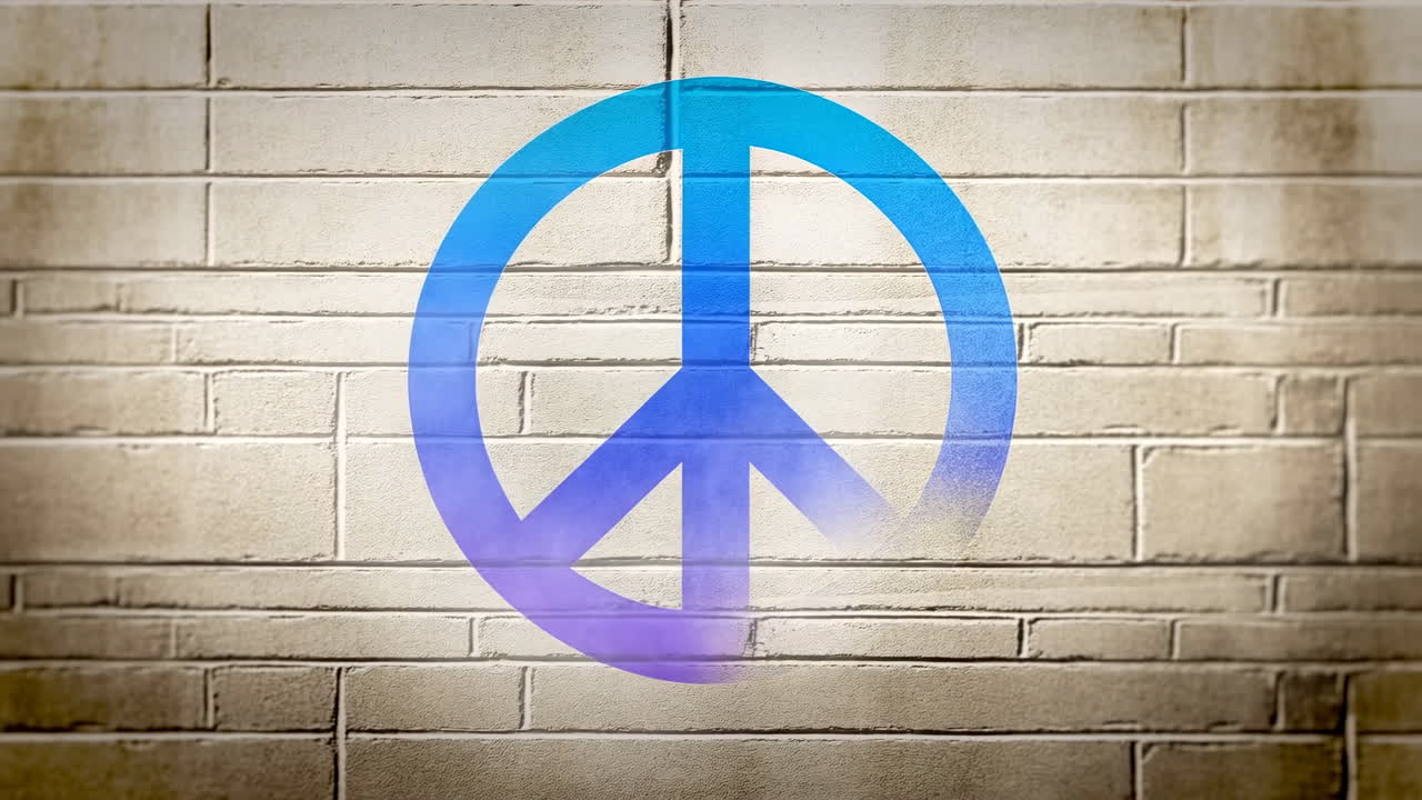 Animated Peace Sign Graffiti Appearing on a Brick Wall