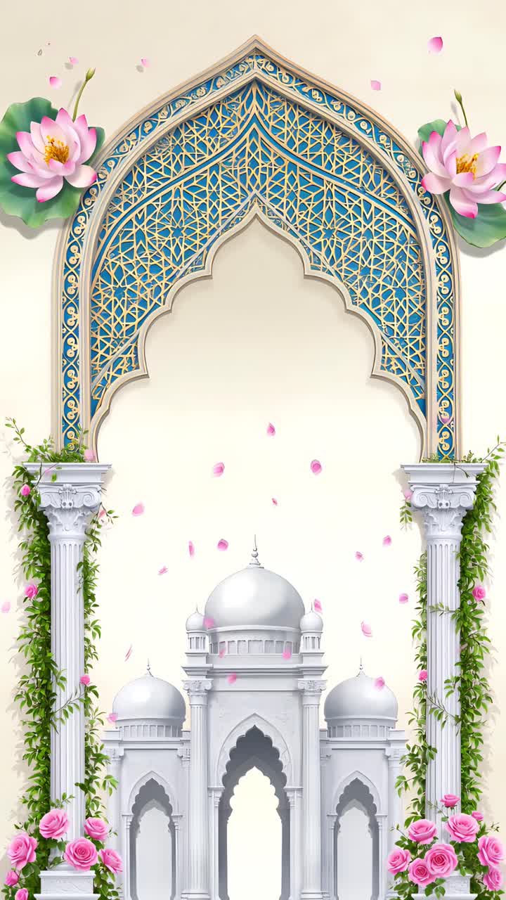 Sfondo Arco Nuziale Islamico con Loto Floreale e Padiglione Elegante 4K