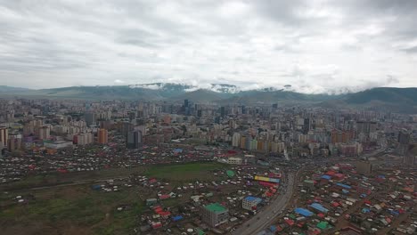 Aerial-drone-shot-of-suburbs-in-Ulaanbaatar-mongolia