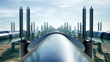 pipeline transportation natural gas or oil. realistic cinematic loopable animation. camera is moving along the pipeline.