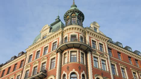 low angle view of a historic building on strandvägen street showcasing beautiful european architecture in stockholm, sweden on a bright sunny day