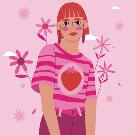 mujer elegante con una camiseta de rayas rosas