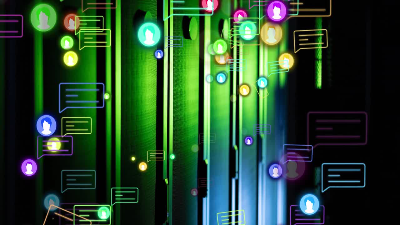 컴퓨터 서버 에 대한 여러 프로파일 및 메시지 아이콘의 애니메이션