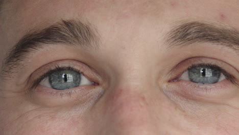 de cerca del hombre ojos azules mirando feliz en la cámara reflejo iris vista sana visión