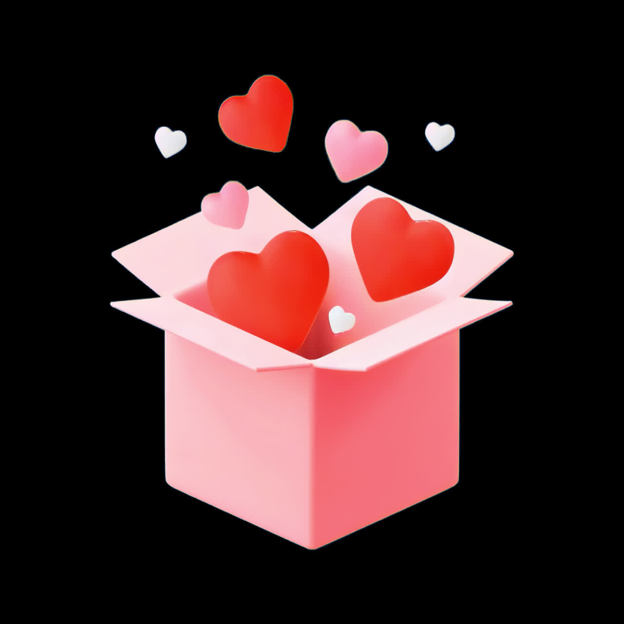 Recursos aislados de animación de corazones coloridos en caja rosa, vídeos en 4K transparentes, canal alfa, ProRes