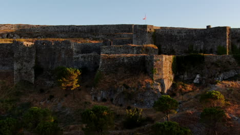 fantastic aerial shot at sunset and in orbit of the shkoder castle of rozafa