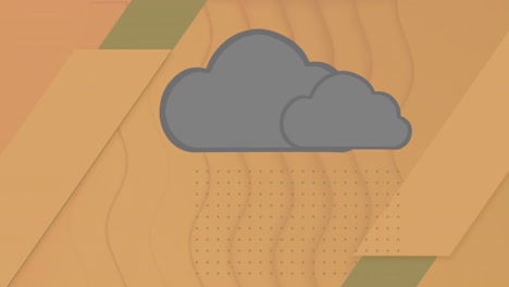animación de iconos y formas de nubes sobre un fondo naranja.