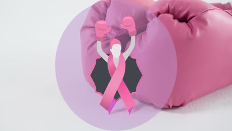 animation of fighting woman over pink boxing gloves