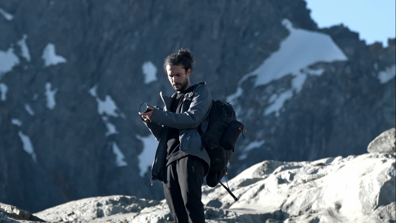 Filmmaker in to Ojo del Albino glacier in Ushuaia, Argentina