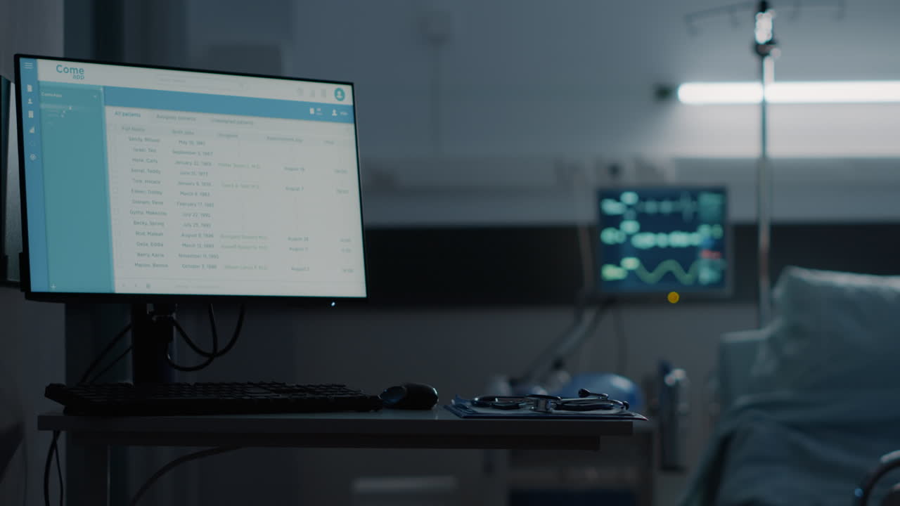 Hospital ward with empty bed and modern equipment
