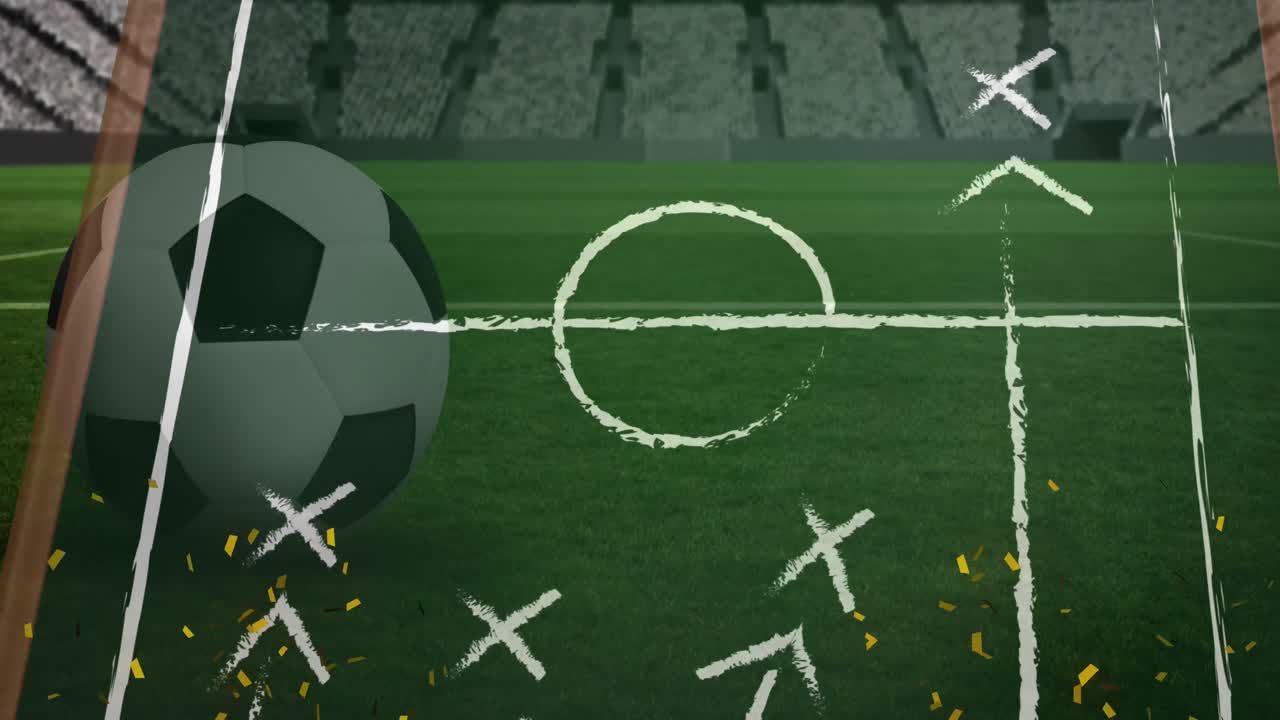 Animation af fodbold over en stadiontegning