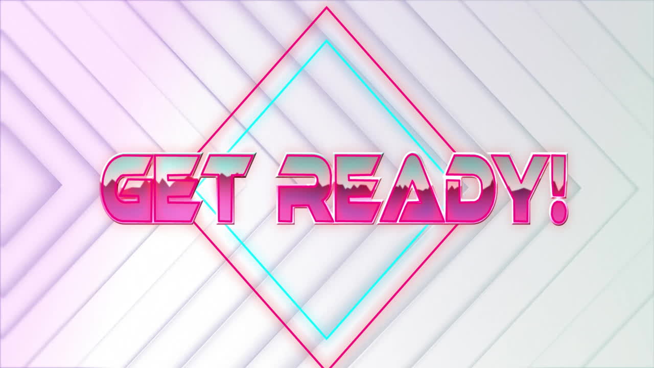 Animation of get ready text over white shapes moving