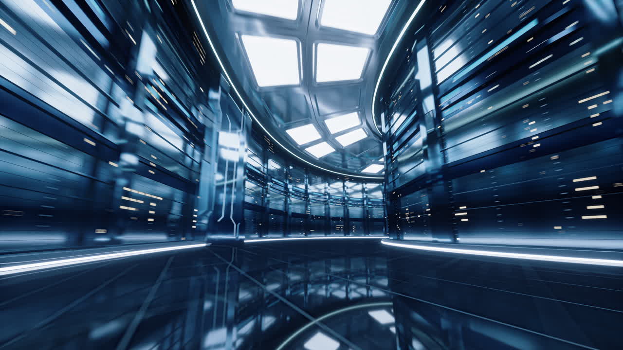 animación en bucle de racks de sever y centro de datos, renderización en 3d.