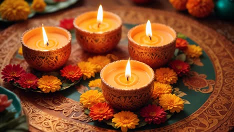 diwali candles with flowers