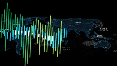 animation of data processing over world map against black background