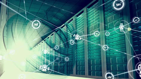animazione della rete di connessioni con globo e icone statistiche
