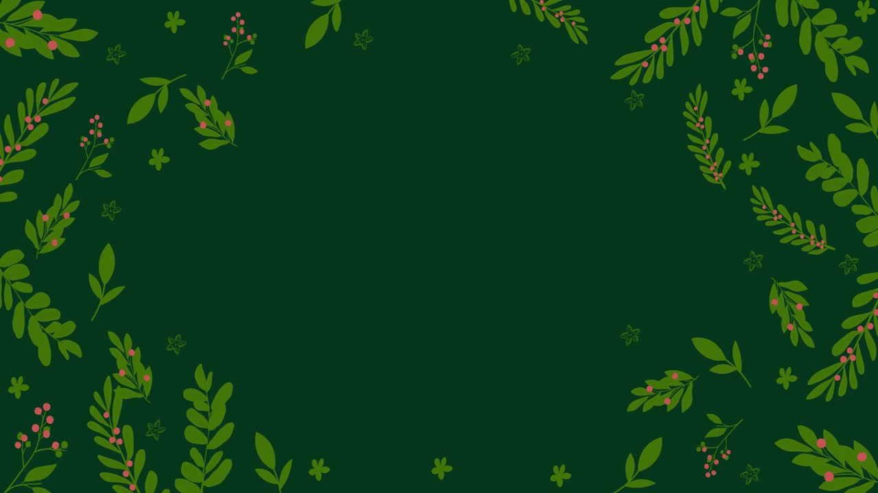 Animation of plants and flowers christmas design on green background