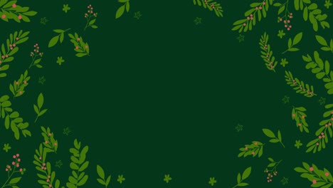 animación de plantas y flores diseño de navidad sobre fondo verde