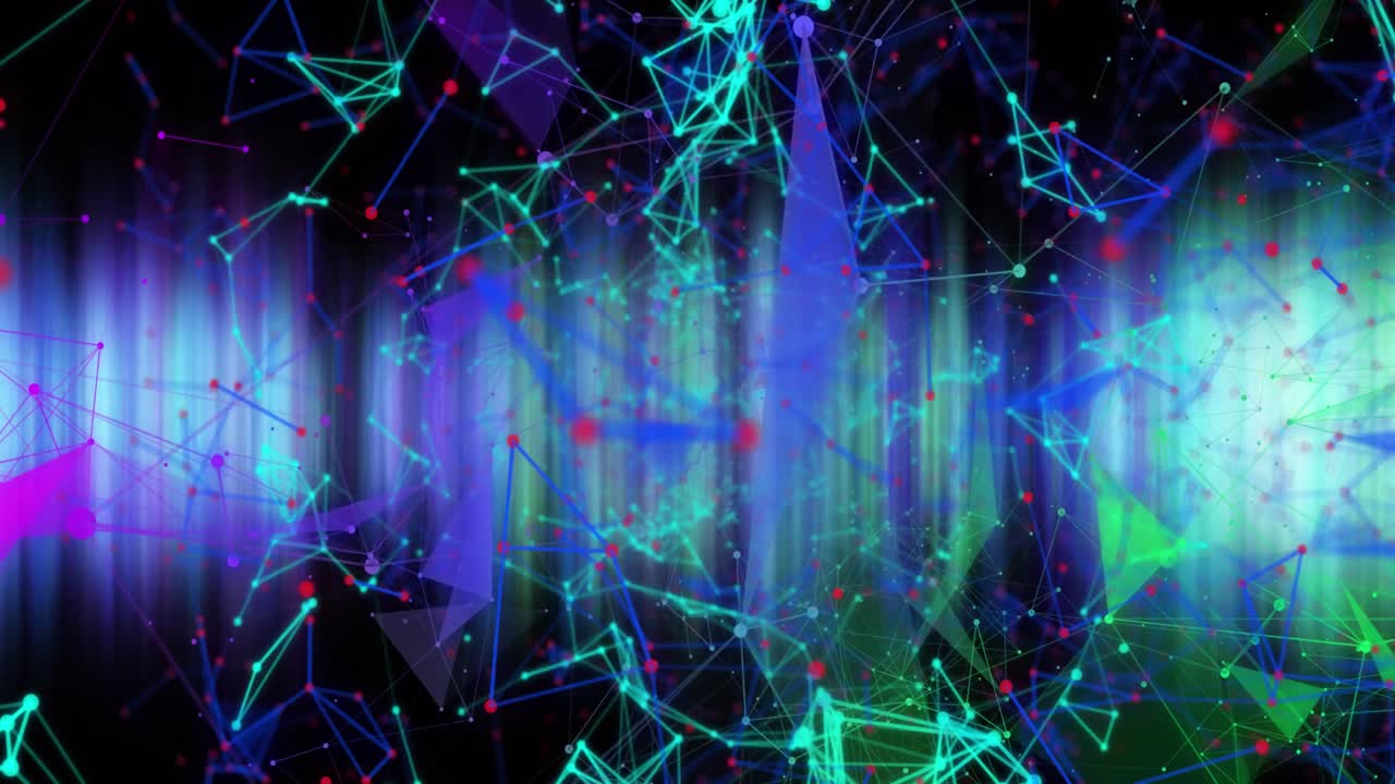 빛나는 파란색과 초록색 줄무 ⁇  위의 연결 네트워크의 파란색에서 초록색의 애니메이션