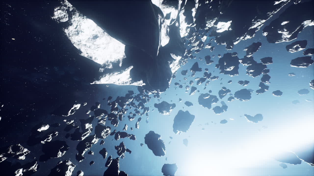 volando a través del cinturón de asteroides en el espacio exterior