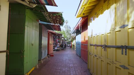alley with colorful business structures