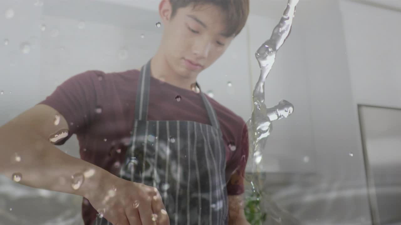 물결 오버레이 효과를 넣고 피자 위에 치즈를 골고루 뿌리는 아이