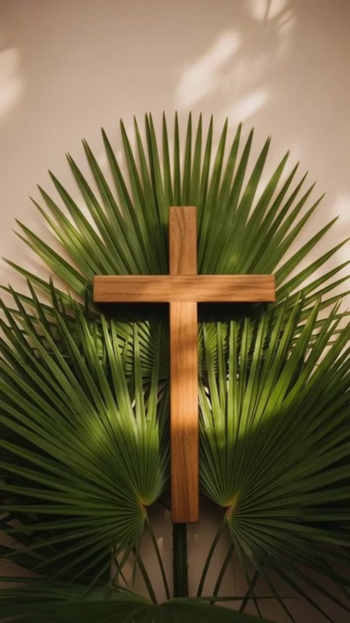 Cruz cristã com folhas de palmeira no Domingo de Ramos
