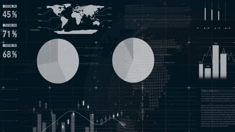 Animación-De-La-Interfaz-Infográfica-Sobre-El-Globo-Giratorio-Sobre-Fondo-Negro