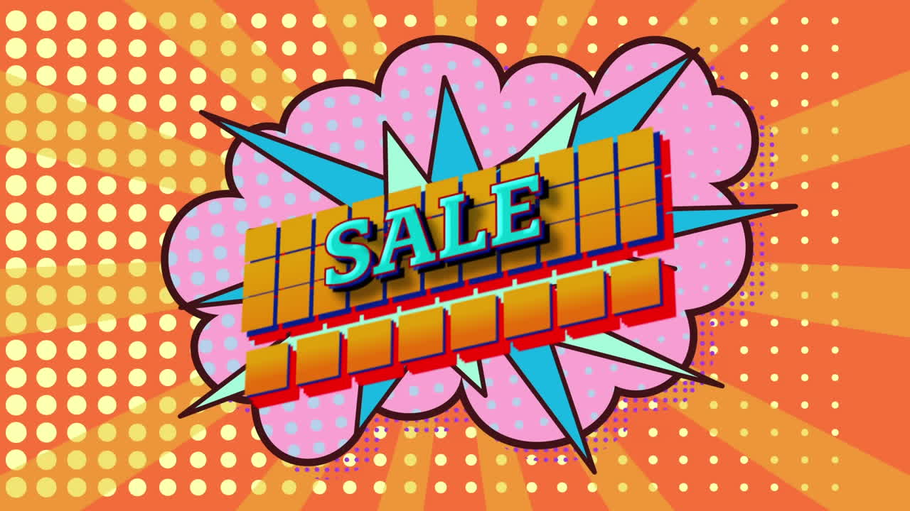 노란색과 오렌지색 배경에 대한 음성 거품에 대한 텍스트 판매