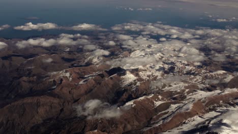 aerial view from airplane of snow covered iran mountain landscape in middle east