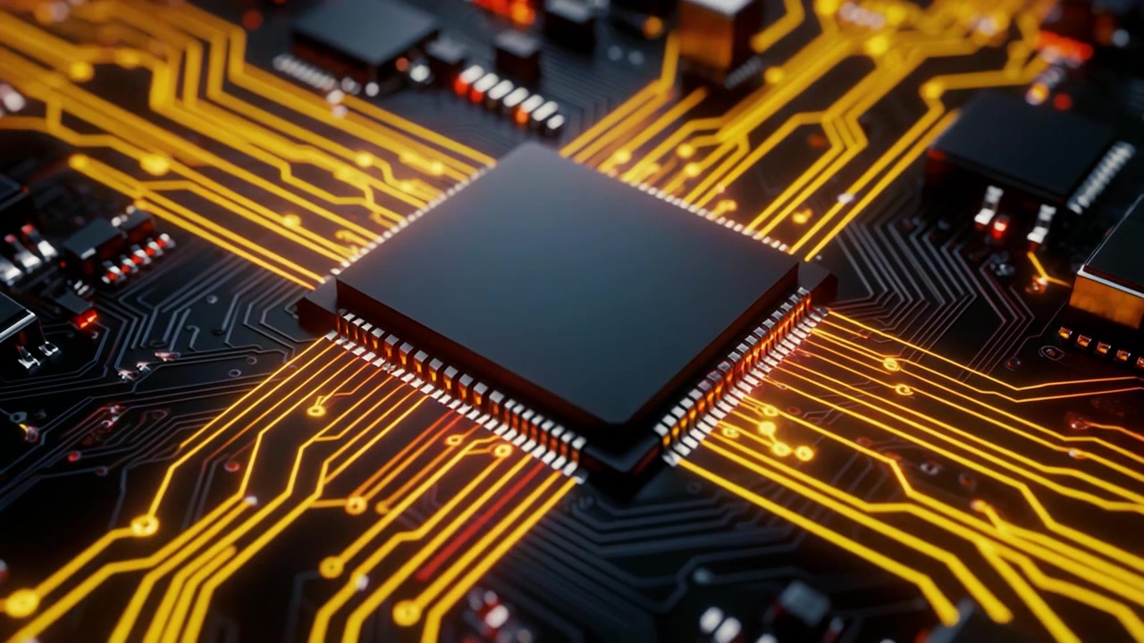 Data strømmer gennem en computerprocessor på et printkort