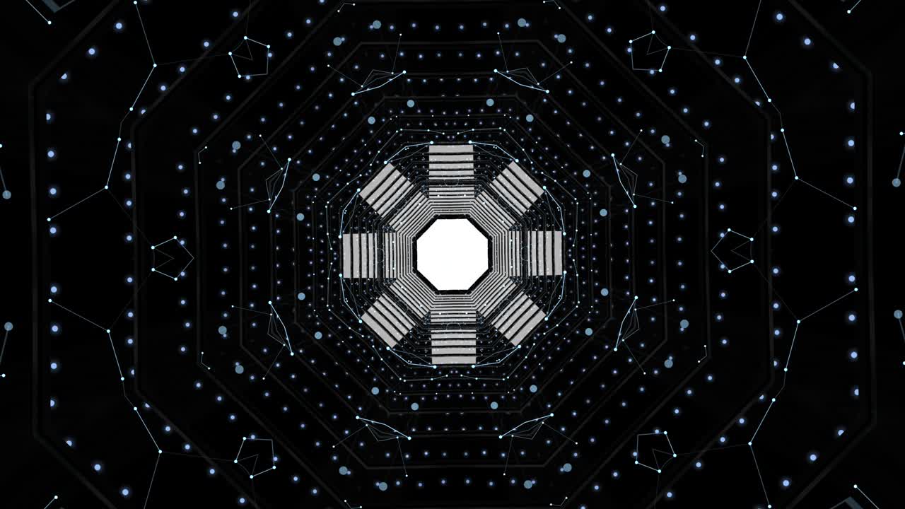 4k video of black tunnel with plexus illuminated elements.