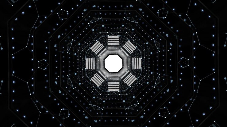 4K-video av svart tunnel med plexus-belyste elementer