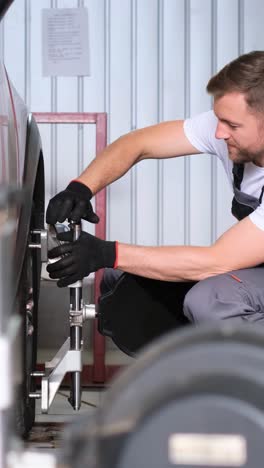 male mechanic repairs car wheels closeup vertical 2025 02 11 17 54 50 utc.mov | abs, accident, air, auto