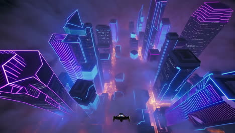 cyberpunk city aerial view