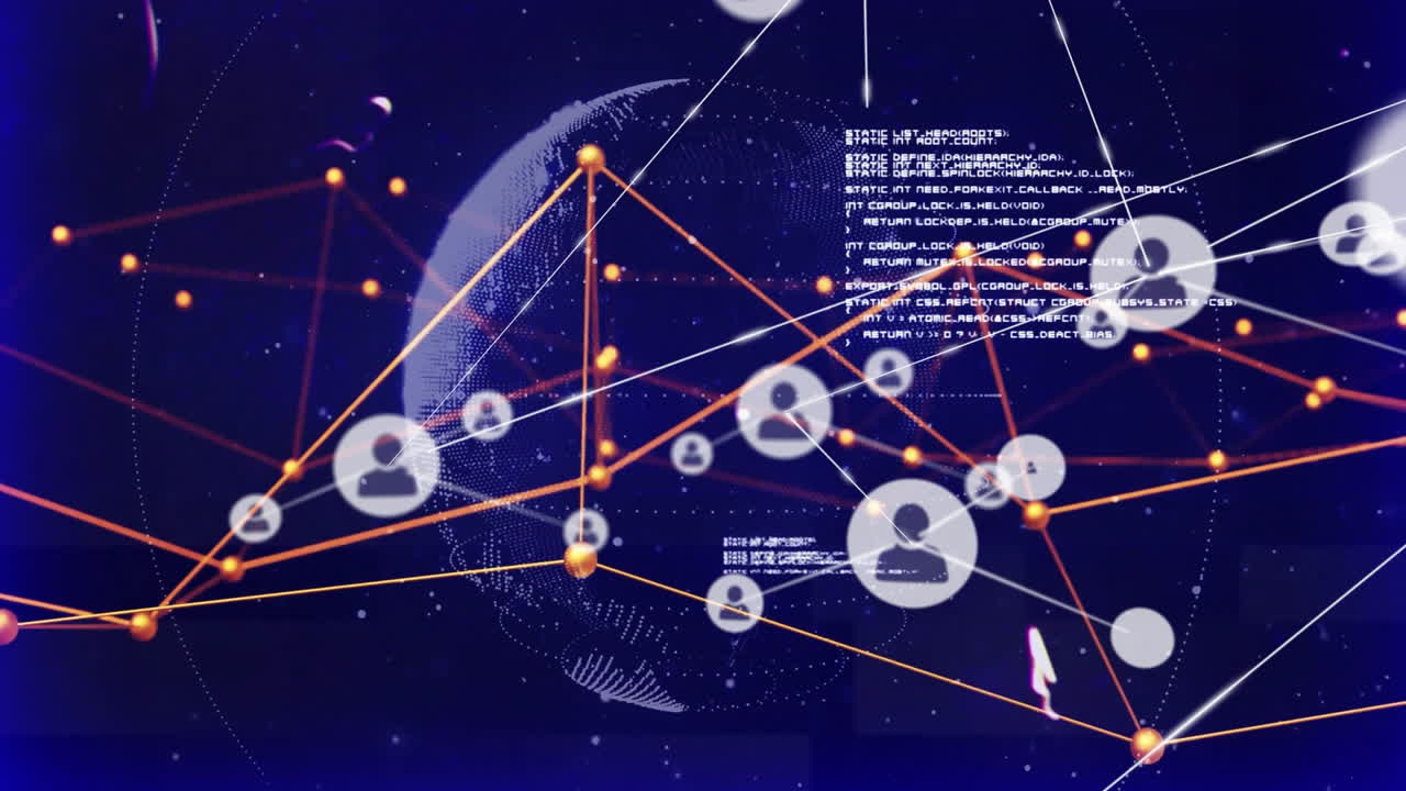 전 세계에 대한 아이콘과 데이터 처리로 연결 네트워크의 애니메이션