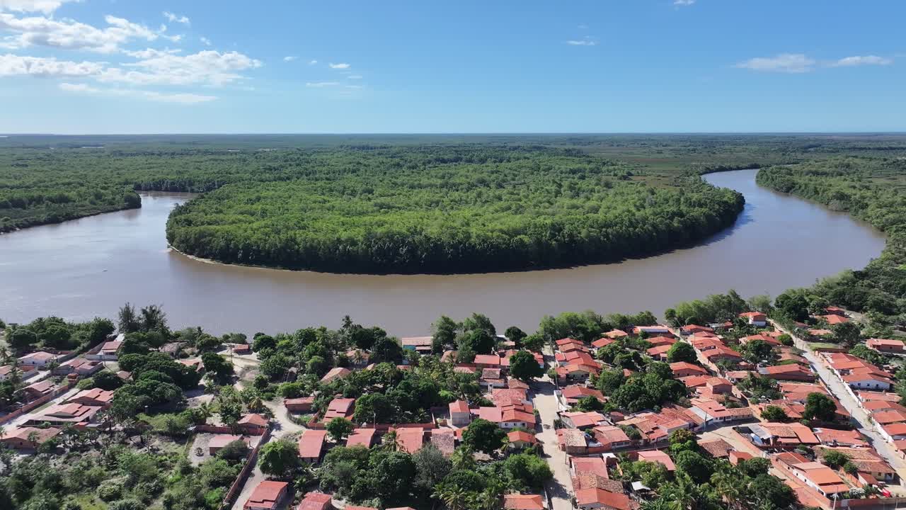 Araioses Skyline At Araioses In Maranhao Brazil. Coast City. Scenic Magu River. Araioses Skyline At Maranhao. Northeast Landscape. Coastline Scene. Riverside Buildings
